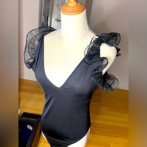 Zara M Black Ruffle Sleeve Bodysuit